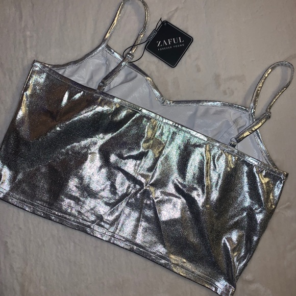 NWT zaful cropped shiny glitter cami top - Picture 7 of 11